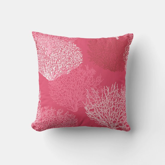 Fan Coral Print, Shades of Coral Pink Throw Pillow (Front)