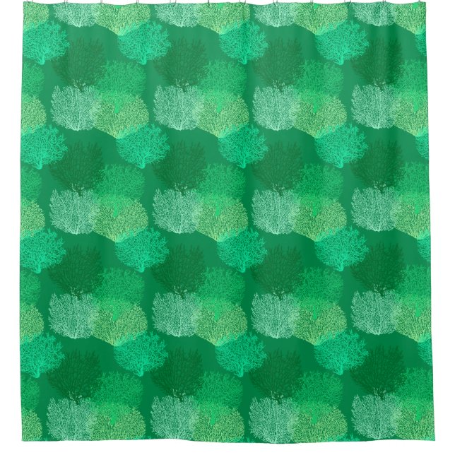 Fan Coral Print, Shades of Jade Green    Shower Cu Shower Curtain (Front)