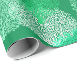 Fan Coral Print, Shades of Jade Green Wrapping Paper