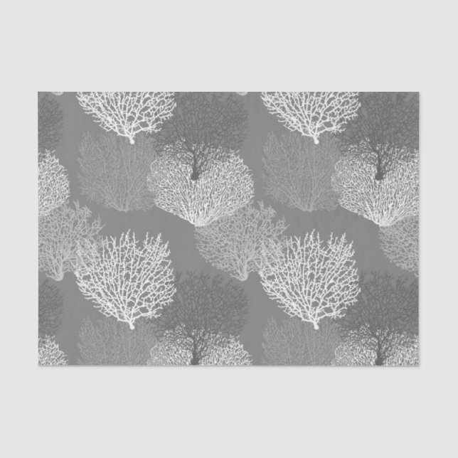 Fan Coral Print, Shades of Silver Gray / Grey Tissue Paper (Front)
