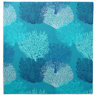 Fan Coral Print, Turquoise, Aqua and Cobalt Blue Cloth Napkin