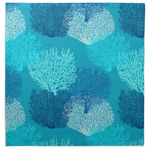 Fan Coral Print Turquoise Aqua and Cobalt Blue  Cloth Napkin