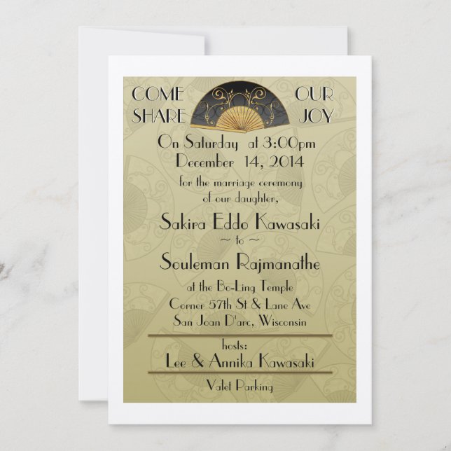 Fan Elegant (Moss) 5x7 Personalized Wedding Invite (Front)