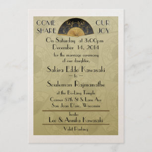 Fan Elegant (Moss) 5x7 Personalized Wedding Invite