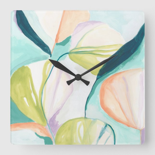 Fan Flowers IV Square Wall Clock (Front)