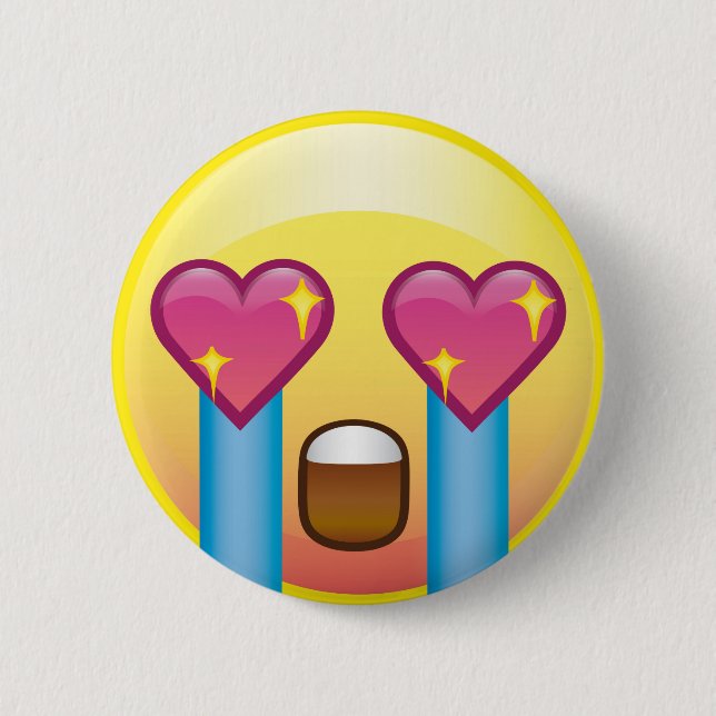 Fan Girl Excited Sparkle Heart Eyes Crying Emoji Pinback Button (Front)