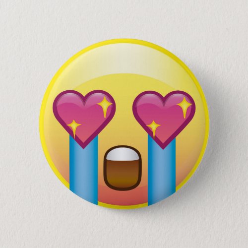 Fan Girl Excited Sparkle Heart Eyes Crying Emoji Pinback Button