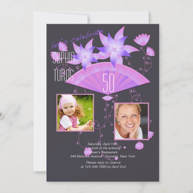 Fan Noir Two Photo Birthday Party Invitation (Front)