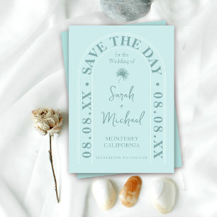 Fan Palm Leaf Tropical Bright Summer Save The Date Invitation