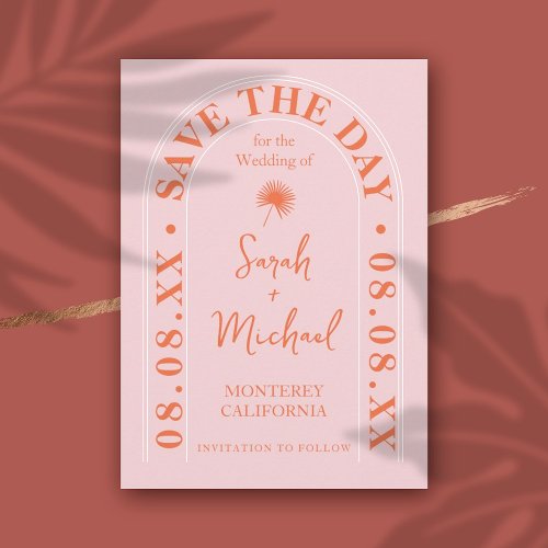 Fan Palm Leaf Tropical Bright Summer Save The Date Invitation