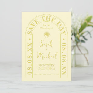 Fan Palm Leaf Tropical Bright Summer Save The Date Invitation