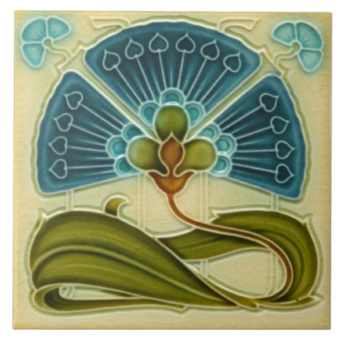 Fan_tastic Repro Richards Art Nouveau Teal Floral Ceramic Tile