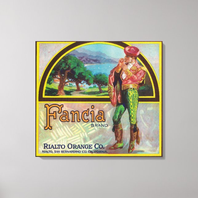 Fancia Brand Citrus Crate Label Canvas Print (Front)