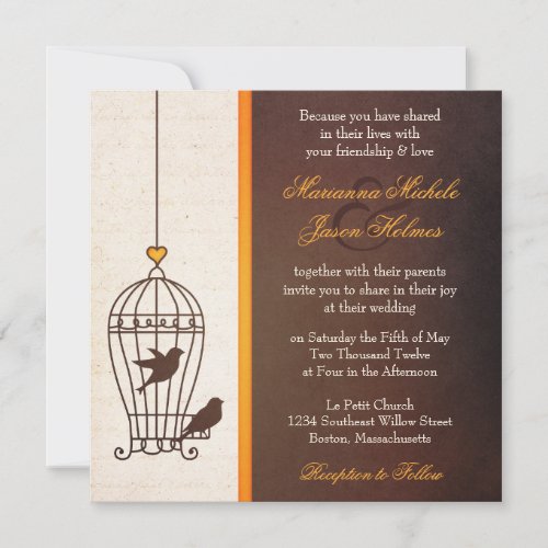 Fanciful Bird Cage - Autumn Orange Wedding Personalized Invites