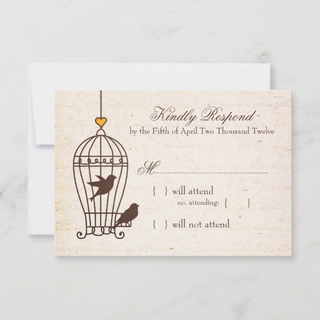 Fanciful Bird Cage - Autumn Orange Wedding RSVP (Front)