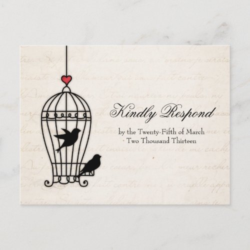 Fanciful Bird Cage  Romantic Heart Wedding RSVP Invitation Postcard