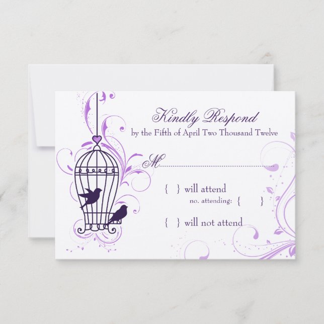 Fanciful Bird Cage with Swirls Aubergine RSVP (Front)
