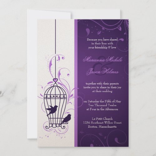 Fanciful Bird Cage with Swirls Aubergine Wedding Personalized Invitations