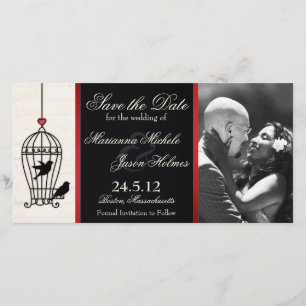 Fanciful Birdcage Photo Save the Date Red Ribbon