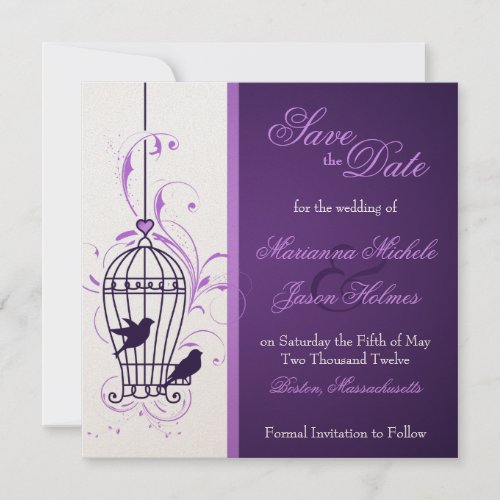 Fanciful Birdcage  Swirls Aubergine Save the Date