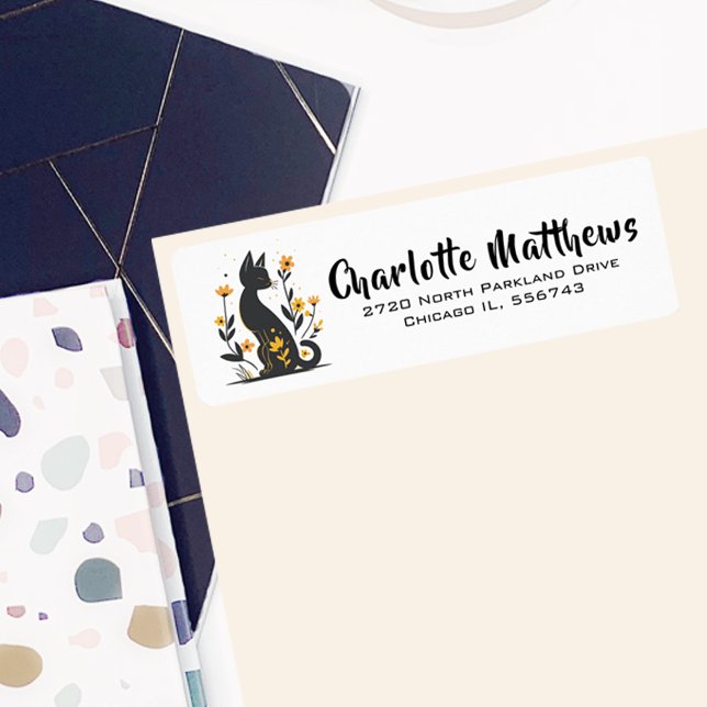 Fanciful Black Cat Return Address Label (Creator Uploaded)
