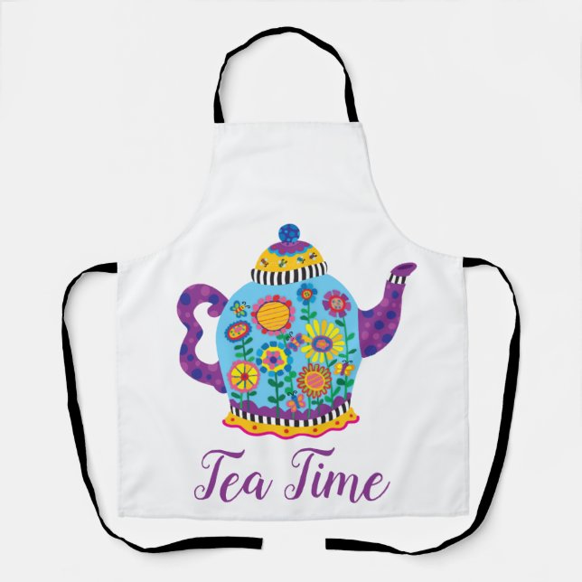 Fanciful Blue Teapot Tea Time Apron (Front)