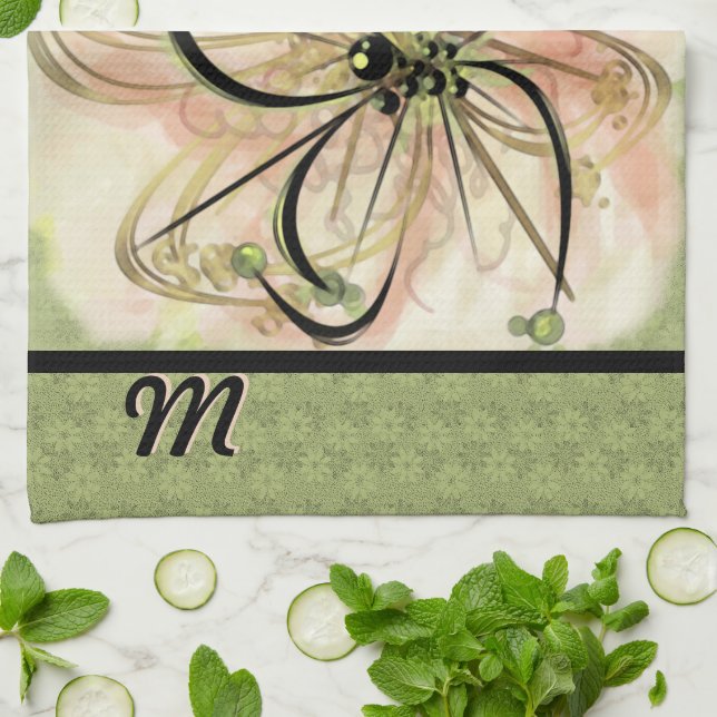 Fanciful Flower Monogrammed (Tea Towel) Towel (Folded)