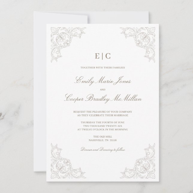 Fanciful Frame Wedding Invitation - Mocha Mousse (Front)