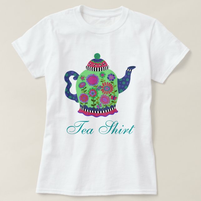 Fanciful Green Teapot Tea Shirt (Design Front)