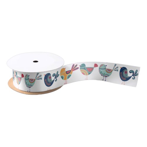 Fanciful Hand_painted Birds Satin Ribbon