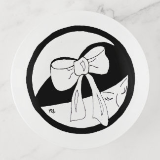 Fanciful Hats Black White Bow Round Trinket Tray
