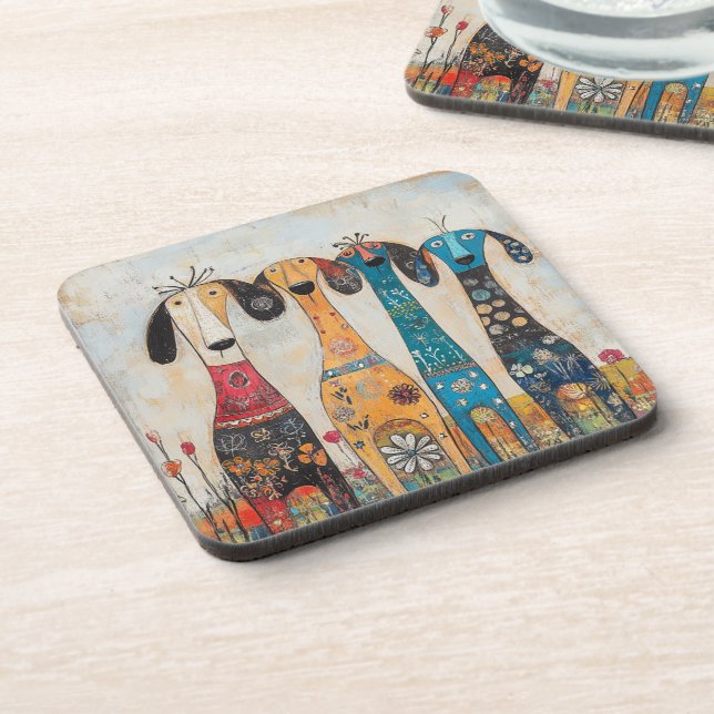 Fanciful Long Tall Hound Dogs Beverage Coaster (Left Side)