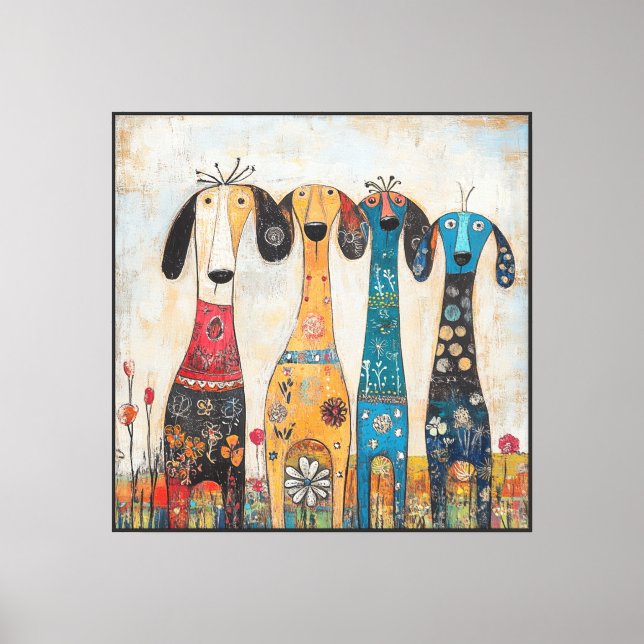 Fanciful Long Tall Hound Dogs Canvas Print (Front)
