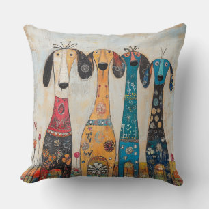 Fanciful Long Tall Hound Dogs Throw Pillow