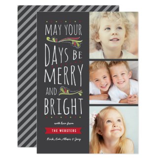 Fanciful Merry & Bright 3 Photo Christmas Card