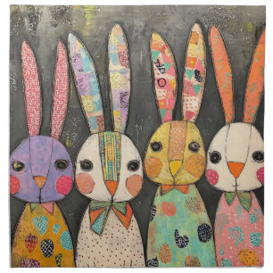 Fanciful Patchwork Easter Bunny Rabbits Cloth Napkin
