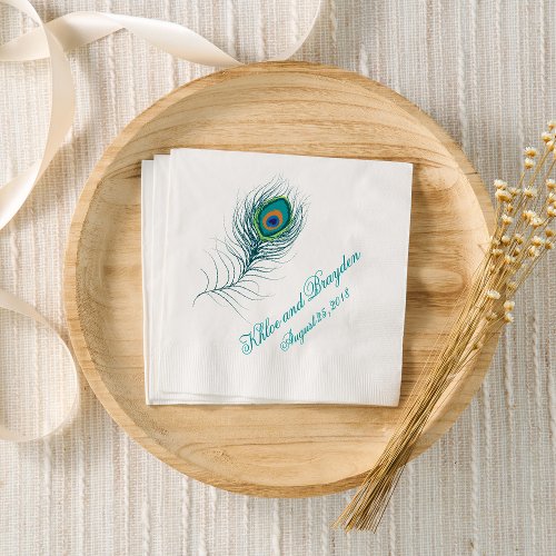 Fanciful Peacock Feather  Wedding Napkins