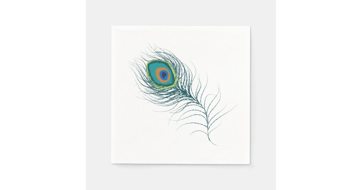 Fanciful Peacock Feather | Wedding Paper Napkins | Zazzle