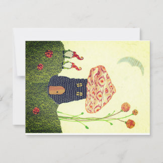 Fanciful Postcard with Mushroom House, Two Gnomes