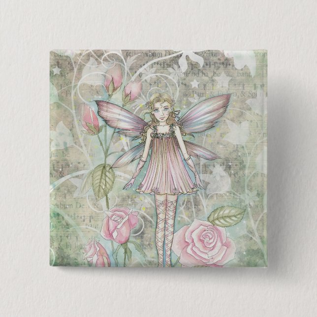 Fanciful Rose Fairy Pinback Button (Front)