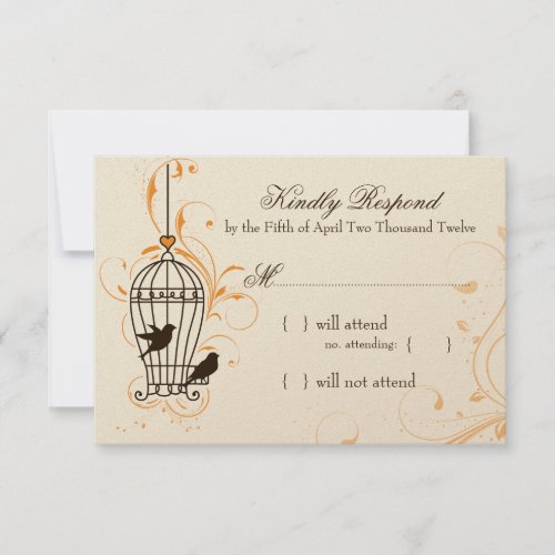 Fanciful Swirls Birdcage Orange &amp; Brown RSVP