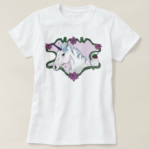 Fanciful Unicorn and Hummingbird T_Shirt