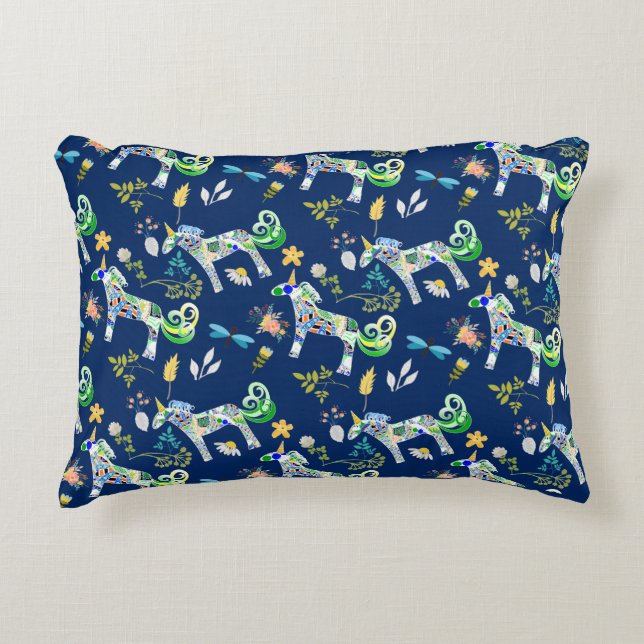 Fanciful Unicorns and Dragonflies Accent Pillow (Front)