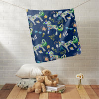 Fanciful Unicorns and Dragonflies Baby Blanket