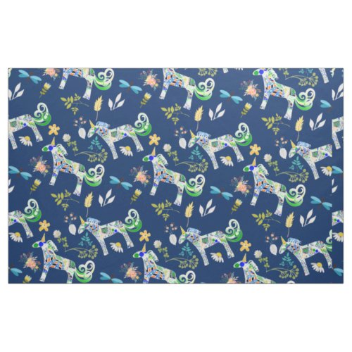 Fanciful Unicorns and Dragonflies Fabric