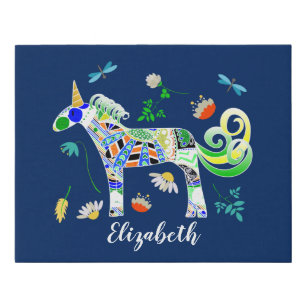 Fanciful Unicorns and Dragonflies Faux Canvas Print