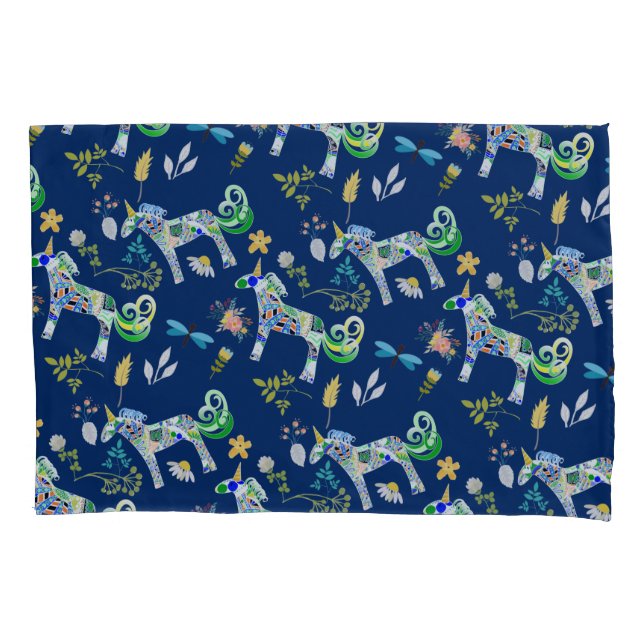 Fanciful Unicorns and Dragonflies Pillow Case (Front)