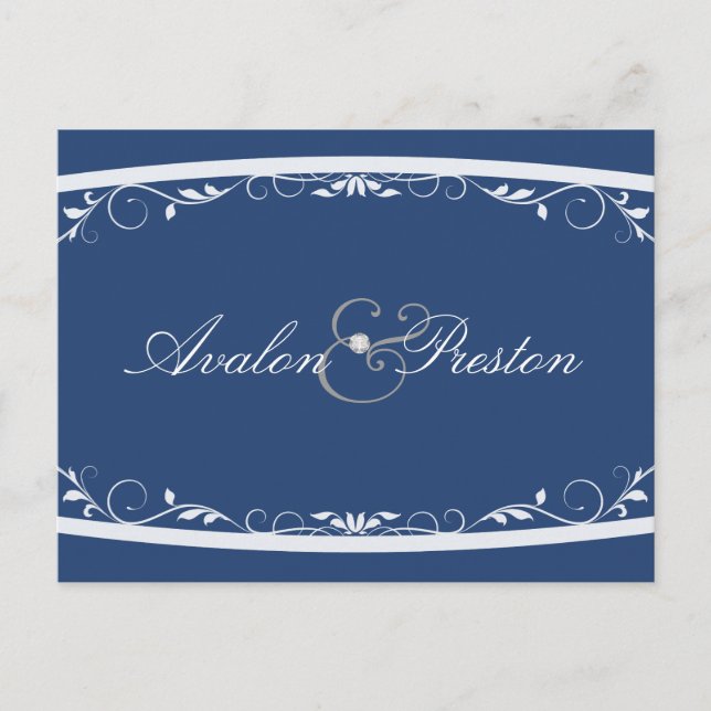 Fancilful Floral Blue Save The Date Postcard (Front)
