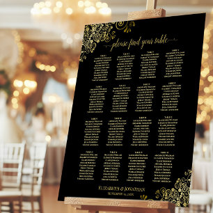 Fancy 16 Table Black & Gold Wedding Seating Chart Foam Board