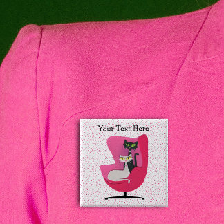 Fancy 1950s Style Black  White Cats in Pink Chair  Button